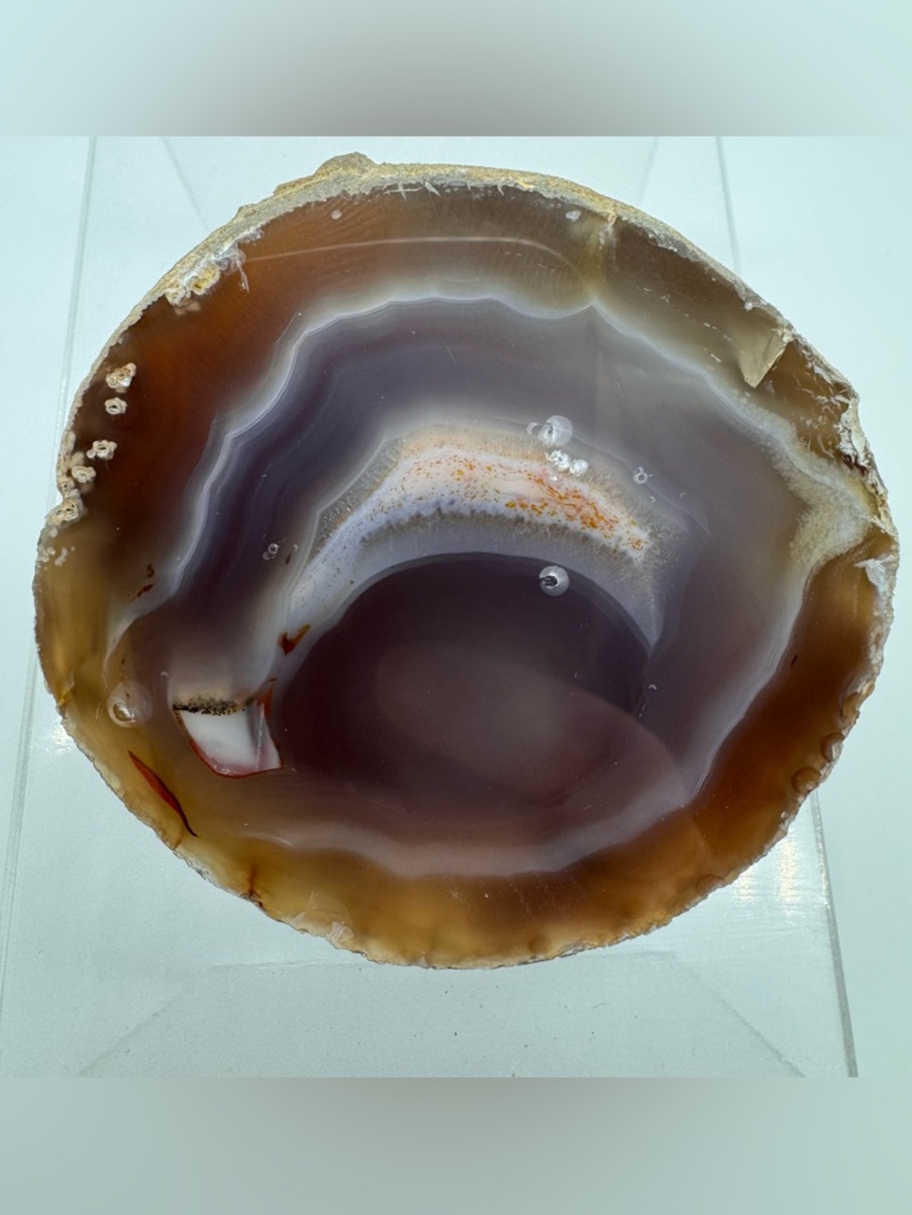 Natural Agate Geode Half Polished Slice Banded Stone Display Specimen
